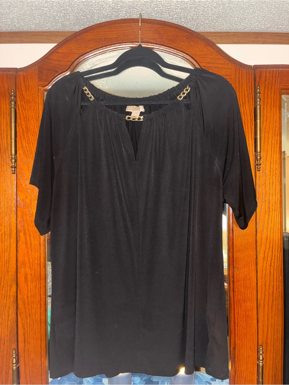Michael Kors Black Blouse with Gold Chain Accent